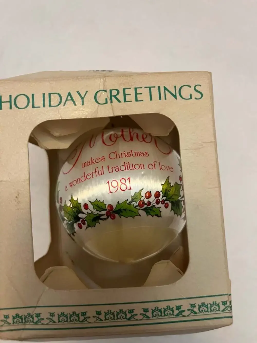 Vintage 1981 WWA Inc. Holiday Greetings Mother Satin Christmas Ball Ornament
